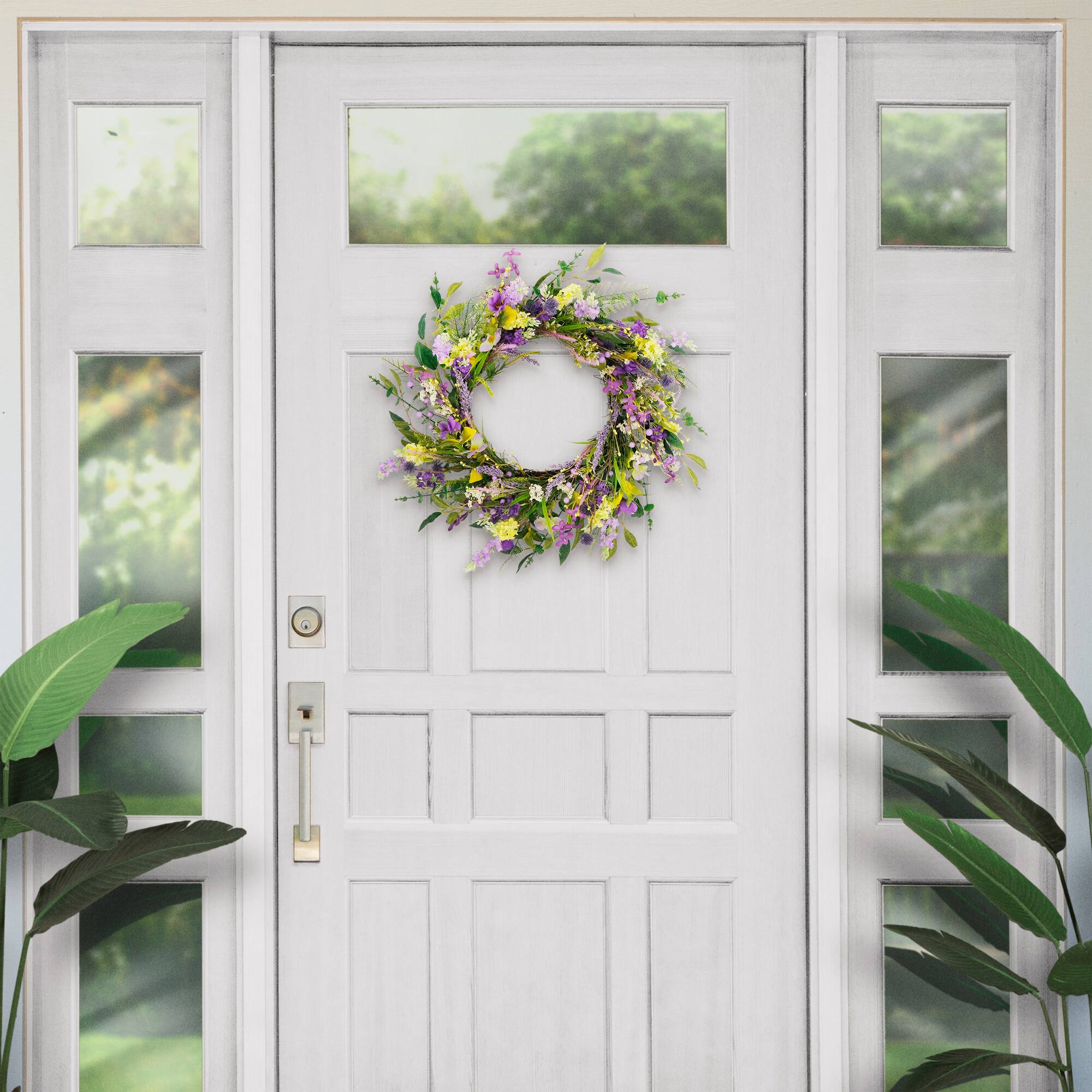 6 Pack: 24'' Green & Purple Lavender Floral Spring Wreath